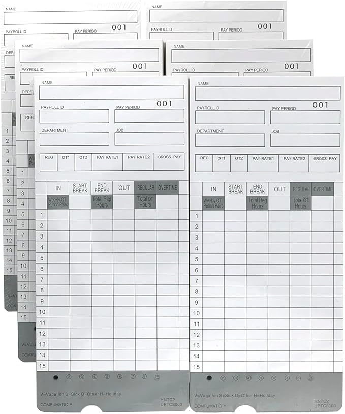 300 Time Cards for uPunch HN2000, HN2500, HN4000, HN4500 AutoAlign Calculating Time Clock and More HNTC2 UPTC2000 COMPUMATIC Compatible-DeskLoop Office