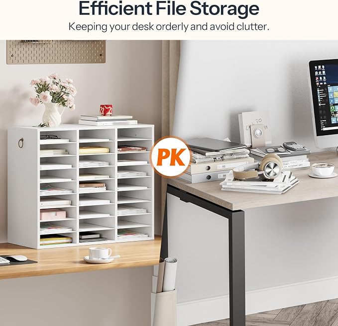 HOOBRO Literature Organizer, 27 Compartments Wooden Mail Organizer, Countertop - Image 4