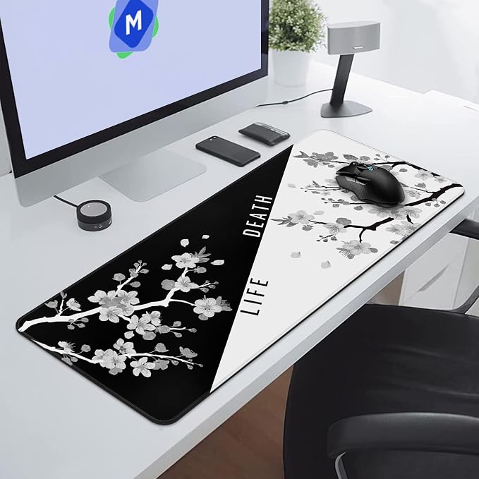 DIGSOM Mouse Pad Black and White Cherry Blossom Pattern, 31.5 x 11.8in | XL - Image 4