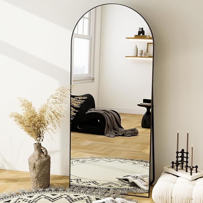 GLSLAND - 20x57 inch Arched Full Length Mirror - Floor Mirrors Aluminum Alloy Frame Full Body Dressing Mirror for Bedroom, Living Room,Gold-DeskLoop Office