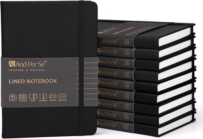 &And Per Se 10-Pack Lined Notebooks, A5 Hardcover, 160 Pages 100gsm Thick Paper by AndPerSe