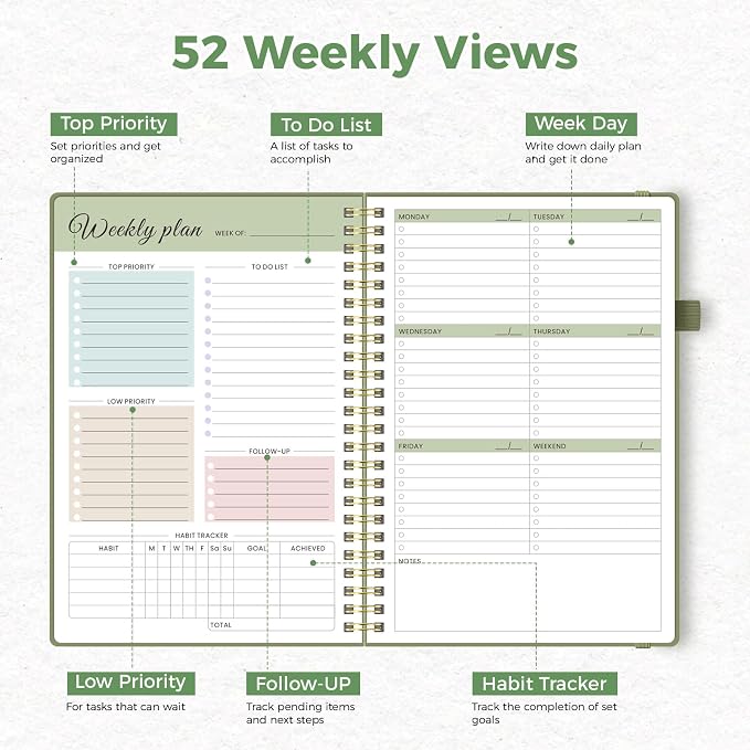 Oucaru Undated Weekly Planner, A5 To Do List Notebook - Image 4