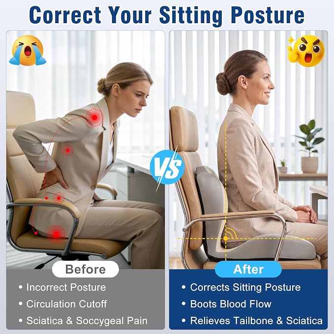 Car Seat Cushion with Lumbar Support Pillow, Memory Foam Office Chair Cushion - Image 5