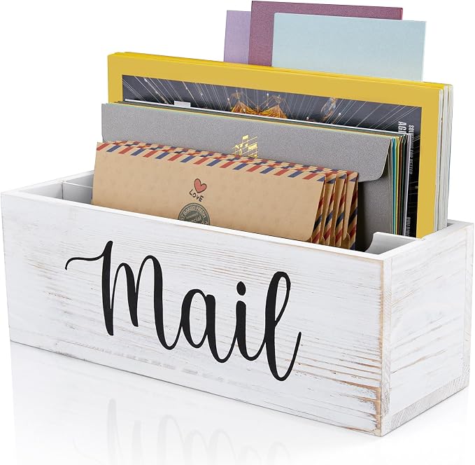 DRASTAR Mail Organizer Countertop, Mail Holder Wall Mount, Retro White Mail by EnhanceYourDailyLife