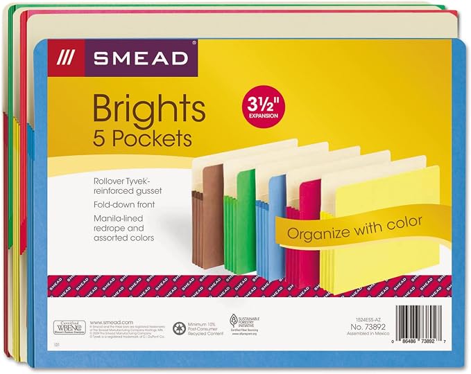 Smead File Pocket, Straight-Cut Tab, 3-1/2" Expansion, Letter Size, 5 per Pack - Image 5