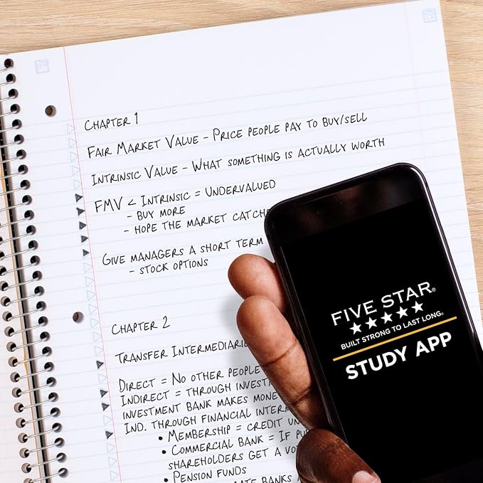 Five Star Spiral Notebook + Study App, 6 Pack, 5 Subject, College Ruled Paper - Image 2