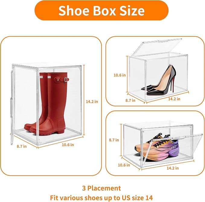 3 Pack Clear Acrylic Sneaker Shoe Display Case, Shoe Storage Boxes Stackable - Image 2