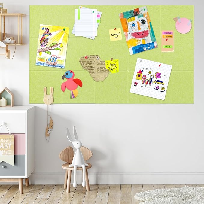 Large Cork Board Alternative, 12 Pack Felt Board with Safe Removable Adhesive Tabs Felt Wall Tiles, Large Cork Boards for Walls, Cork Board for Home Office, Pin Boards for Walls, Green-DeskLoop Office