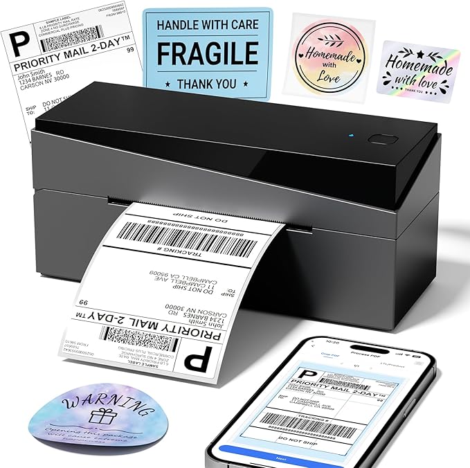Bluetooth Shipping Label Printer 4x6, 249BT Thermal Label Printer 4x6 for Small Business, Shipping Packages, Office, Home, Compatible with Android iPhone iPad Windows macOS Chrome USPS Etsy-DeskLoop Office