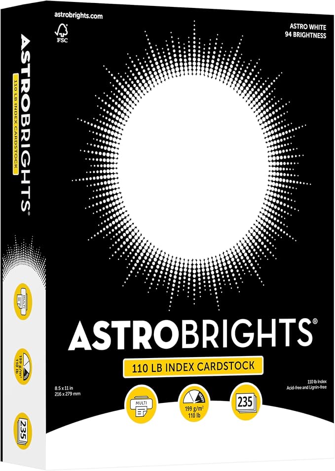 Premium Astrobrights White Cardstock, 8.5" x 11", 110 lb. Index, 94 Brightness by Astrobrights