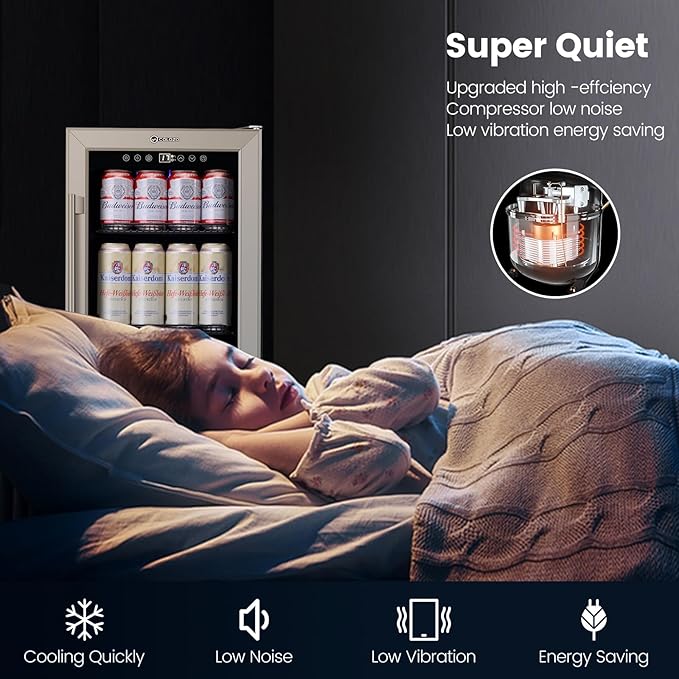 15 Inch Beverage Refrigerator Under Counter, 130 Cans Beverage Fridge with Tempered Glass Door & Lock, 37-65°F Beverage Cooler For Home/Bar, Built-in/Freestanding Mini Drink Cooler(3.53 cu.ft)-DeskLoop Office