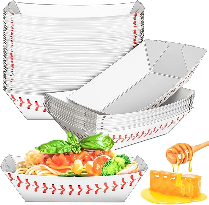 50 Pack 1 Lb Paper Food Boat Trays, Baseball Birthday Decorations Baseball by MotBach