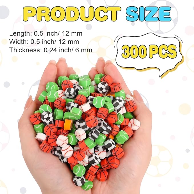 FOIMAS 300pcs Mini Erasers, Sport Balls Pencil Eraser Football Baseball Soccer - Image 2