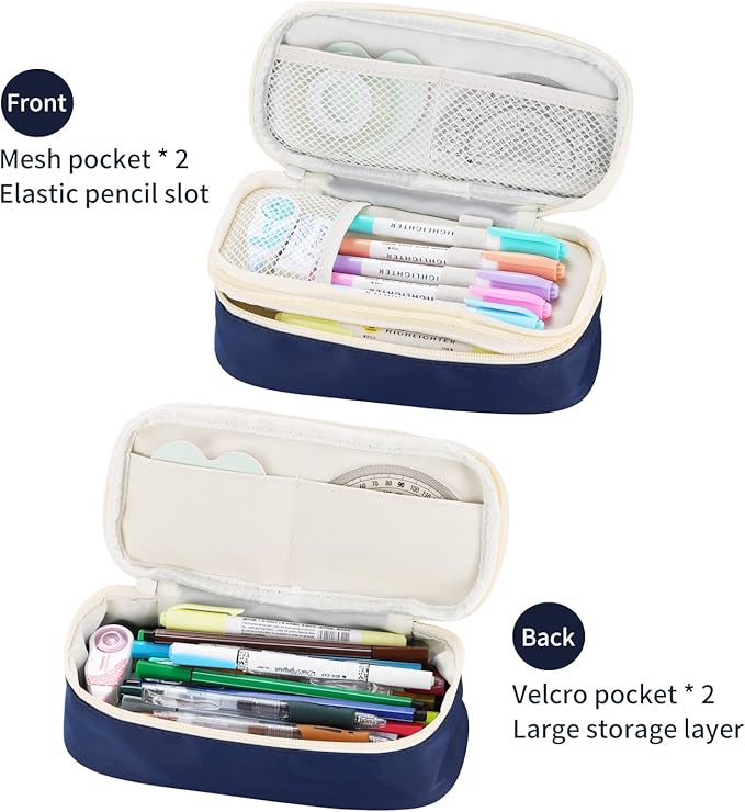 Dugio Big Pencil Case for Boys Organizer Pencil Bag with Zipper Pencil Pouch for School Teens Kids Aesthetic Large Pencil Pouch Blue-DeskLoop Office