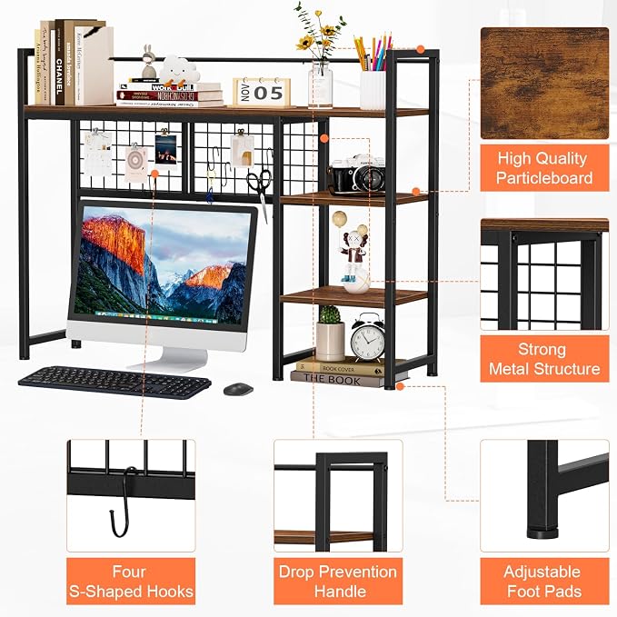 Snughome Desk Shelf, 38.6" Desktop Organizer Shelf, Desk Hutch - Image 8