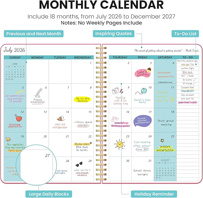 Monthly Planner 2026-2027, 18 Months Calendar Planner 2026-2027, Runs from July - Image 2