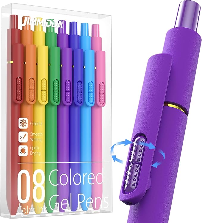 8 Pack Colored Gel Pens, Vibrant Color Ink, Fidget Spinner | Stress Relief by JIMMIDDA