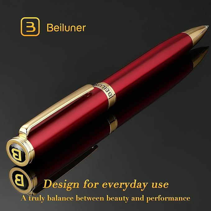 BEILUNER Red Lacquer Gel Pen With 24K Gold Finish, Retractable Pens, Gift Pen Set, Professional, Elegant, Writing, Executive, Office, Nice Fancy Designer, Perfect for Men and Women-DeskLoop Office