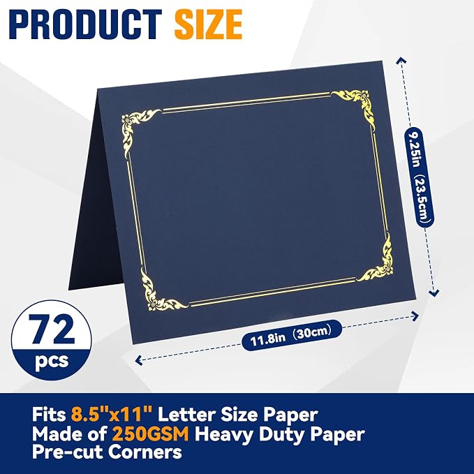 72 Packs Certificate Covers, 250gsm Navy Blue Diploma Holders - Image 2