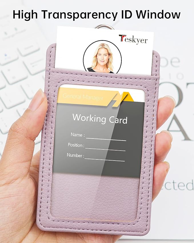 Teskyer Badge Holder with Lanyard, Leather ID Name Badge Card Holder with - Image 4