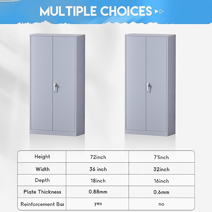 Greenvelly Metal Storage Cabinet with Doors, 72" Lockable Steel Garage Storage Cabinet with Shelves, Dark Grey 36" W x 18" D-DeskLoop Office