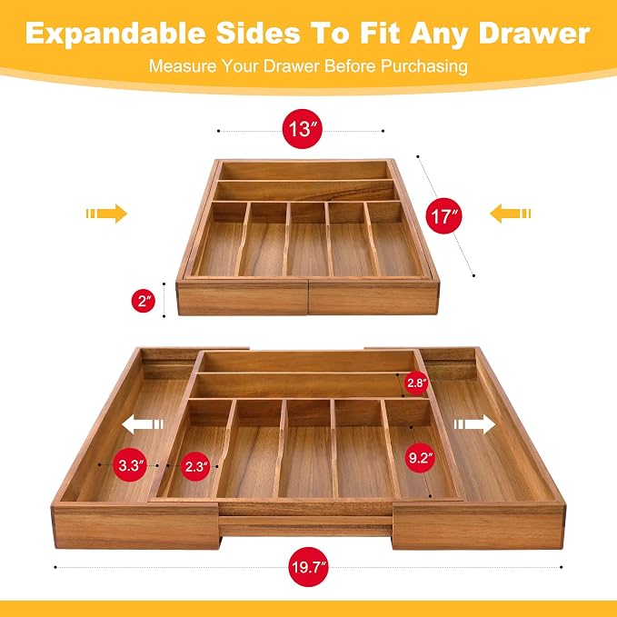 oridom Large Premium Acacia Silverware Organizer - Image 2