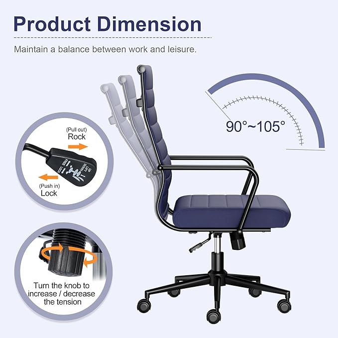 Okeysen Office Desk Chair Conference Room Chairs Modern Ergonomic Executive Swivel Chair Adjustable Height PU Leather Home Desk Chairs with Armrests Comfy Computer Task Chairs with Wheels (Navy Blue)-DeskLoop Office