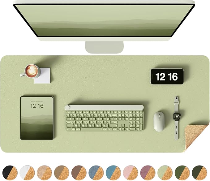 YSAGi Double-Sided Desk Pad, 31.5"x15.7" Leather Desk Mat, Eco Cork Desk Pad by YSAGi