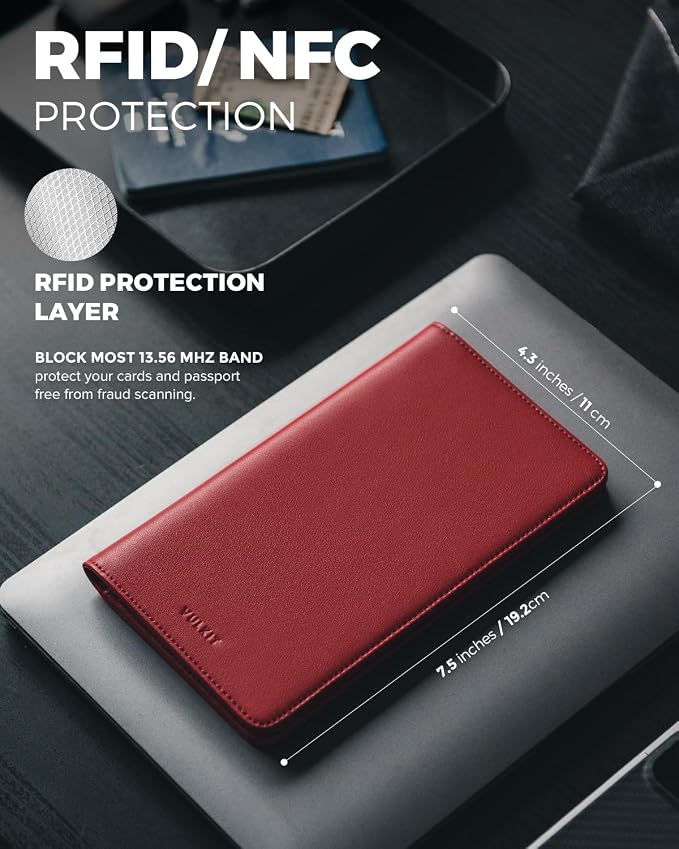 VULKIT Passport Holder Wallet RFID Blocking Travel Wallet - Image 3