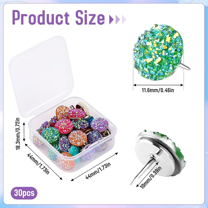 30pcs Push Pins, Shiny Diamond Push Pins Glitter Rhinestone Decorative Thumb - Image 2