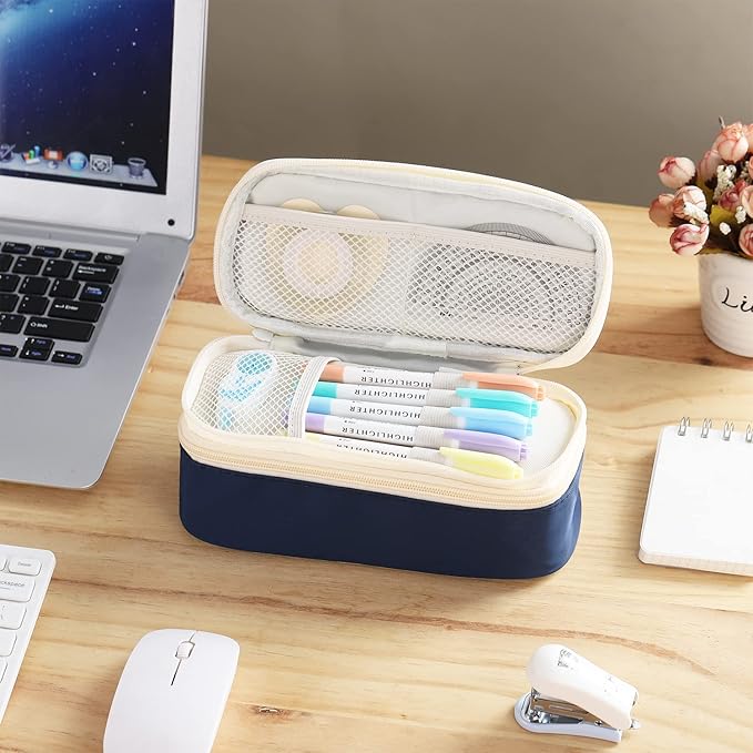 Dugio Big Pencil Case for Boys Organizer Pencil Bag with Zipper Pencil Pouch for School Teens Kids Aesthetic Large Pencil Pouch Blue-DeskLoop Office