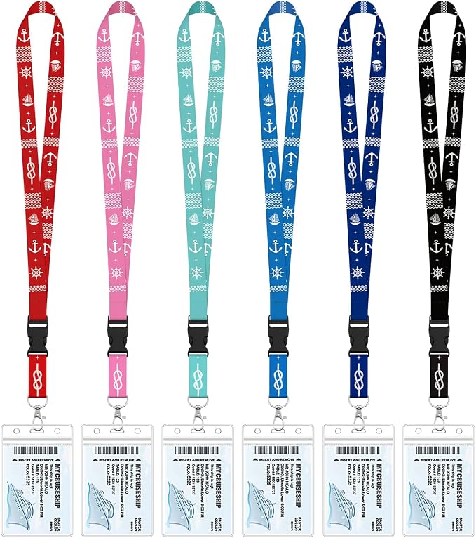 6 Pack Cruise Lanyards with Waterproof Card Holders, Mixed Colors | Detachable by Prudiut