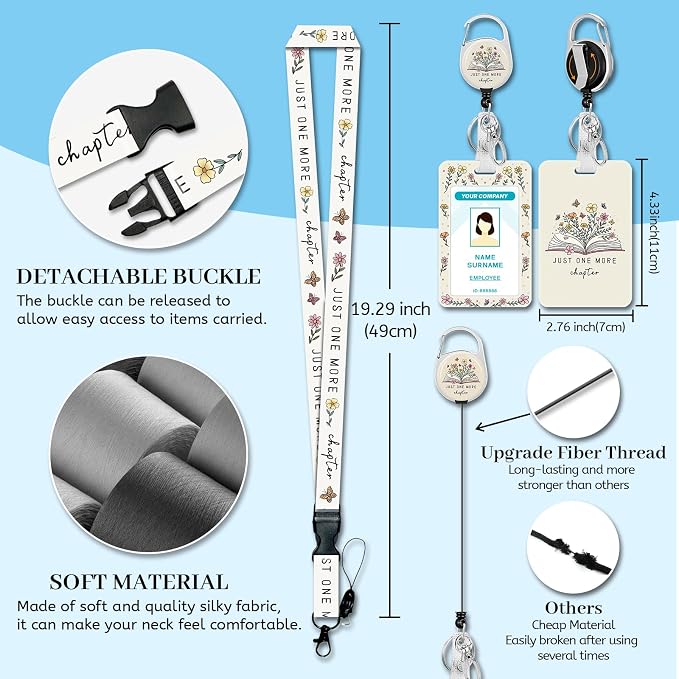 Hancynir Book Floral Lanyards for Id Badges, Cute Flower Badge Holder - Image 4