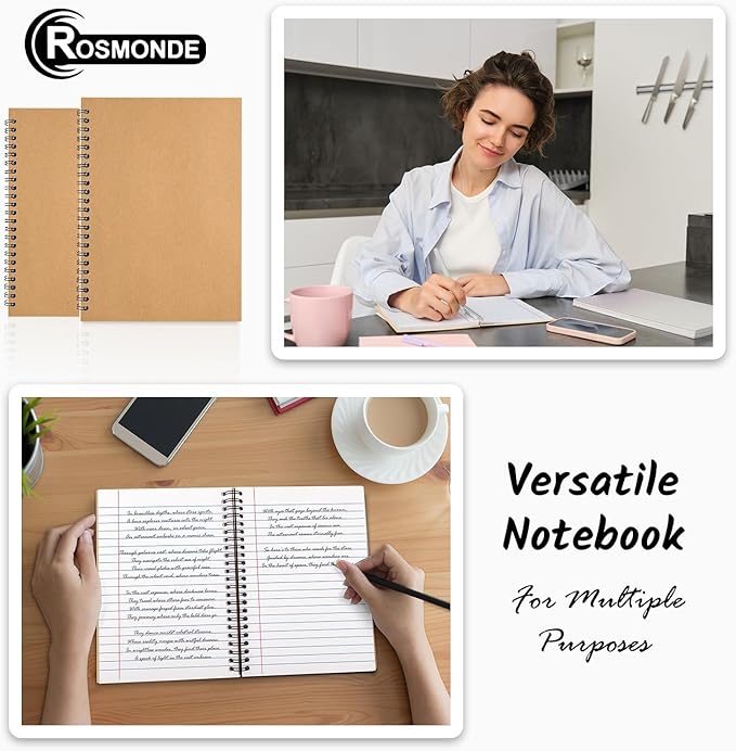 6 Pack Lined Journal Spiral Notebook College Ruled, 5.8 x 8.3, 120 Pages (60 Sheets), 100 GSM Thick Paper Notebooks, Daily Writing Journals for Men and Women, Work, Office & School Supplies-DeskLoop Office