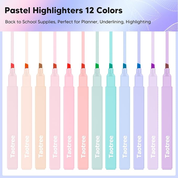 Taotree 12Pcs Aesthetic Cute Highlighters Assorted Colors, Back to School | - Image 2