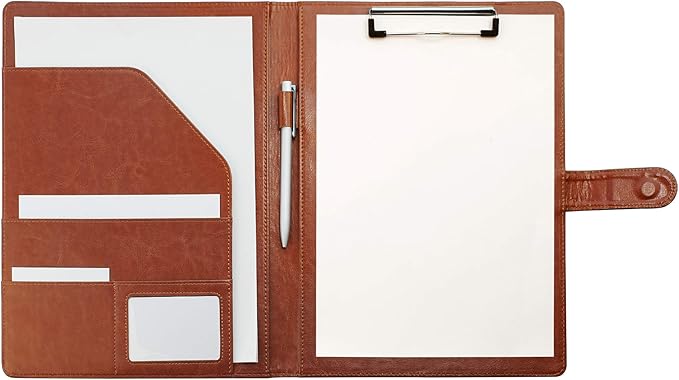 Clipboard Folder Padfolio, Mymazn Writing Portfolio Faux Leather Clipboards with Cover for Legal Pad Holder Letter Size A4 8.5 x 11 for Business Conference Notepad Clip Boards Brown-DeskLoop Office