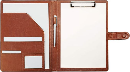 Clipboard Folder Padfolio, Mymazn Writing Portfolio Faux Leather Clipboards with Cover for Legal Pad Holder Letter Size A4 8.5 x 11 for Business Conference Notepad Clip Boards Brown-DeskLoop Office