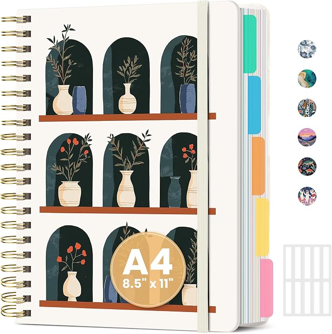 Large Spiral Notebook for Work, 8.5" x 11" Journal for Women, Cute 5 Subject by Zotia