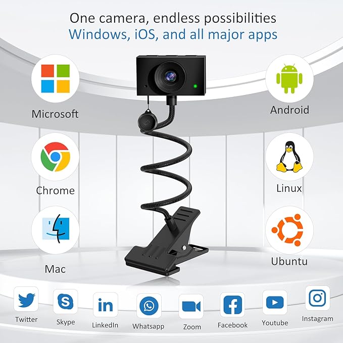 Eye Contact Web Camera for Desktop Computer – 1080P USB Camera with Microphone & Stand, Center Cam for Laptop or Desktop, Manual Focus, Plug & Play for macOS & Windows（Black）-DeskLoop Office