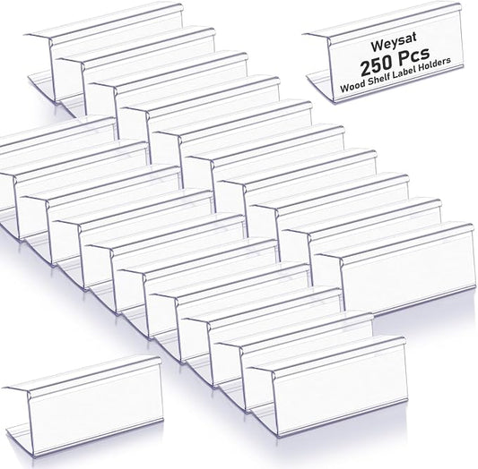 Weysat 250 Pcs Wood Shelf Label Holders Clear Plastic Price Tag 2.4 in L x 1 in by Weysat