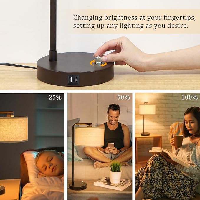 25" Tall Table Lamp with USB C+A Ports, Fully Stepless Dimmable Modern - Image 6