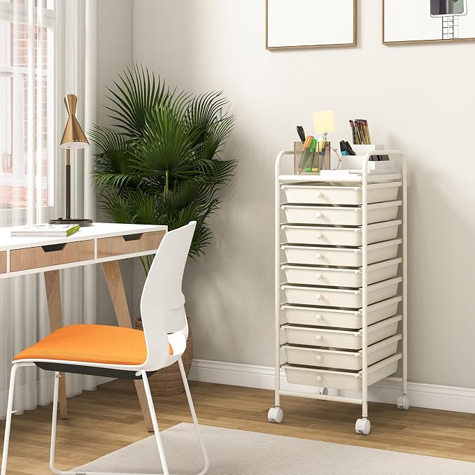 Giantex 10-Drawer Storage Cart w/Universal Wheel, Rolling Cart w/Handle - Image 2