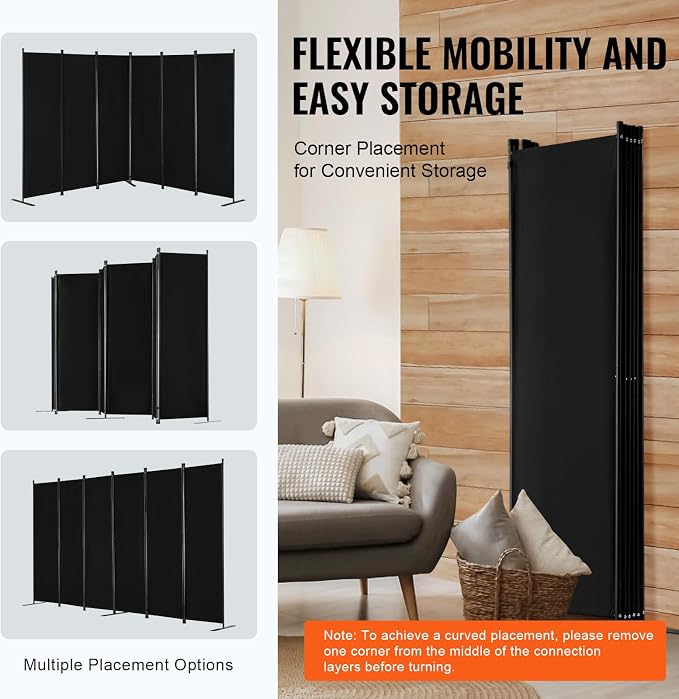 VEVOR Room Divider, 6 Panel Room Divider, Folding Privacy Screen and Portable - Image 5