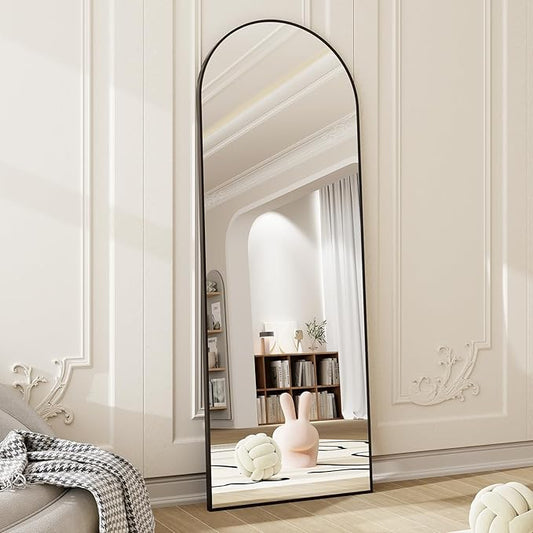 HARRITPURE 58"x18" Arched Full Length Mirror Free Standing Leaning Mirror Hanging Mounted Mirror Aluminum Frame Modern Simple Home Decor for Living Room Bedroom Cloakroom, Black-DeskLoop Office