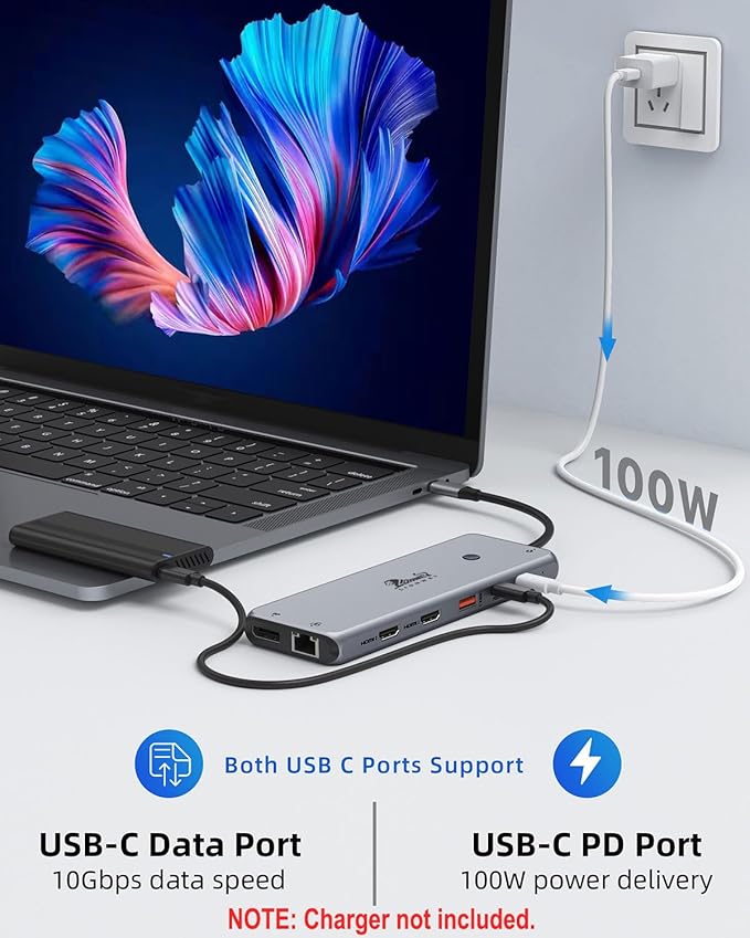 14 in 1 USB C Docking Station - Dual Monitor, Triple Display, 8 USB C/A Ports, Ethernet, Audio - For MacBook, Dell, HP, Lenovo, Surface-DeskLoop Office