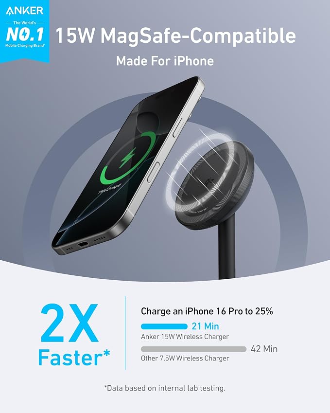 Anker MagGo iPhone 17 MagSafe Charger Compatible Stand, 15W Fast Magnetic - Image 3