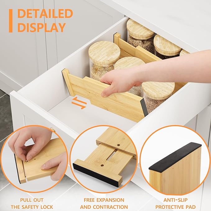 BAMEOS 4" High Bamboo Drawer Dividers - Adjustable Small Drawer Organizer - Kitchen, Dresser, Bathroom, Bedroom & Office - 4-pack-DeskLoop Office