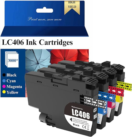 LC406 Ink Cartridges Compatible with Brother MFC-J4335DW MFC-J4535DW MFC-J5855DW MFC-J6555DW (LC406BK, LC406C, LC406M, LC406Y, 4-Pack)-DeskLoop Office