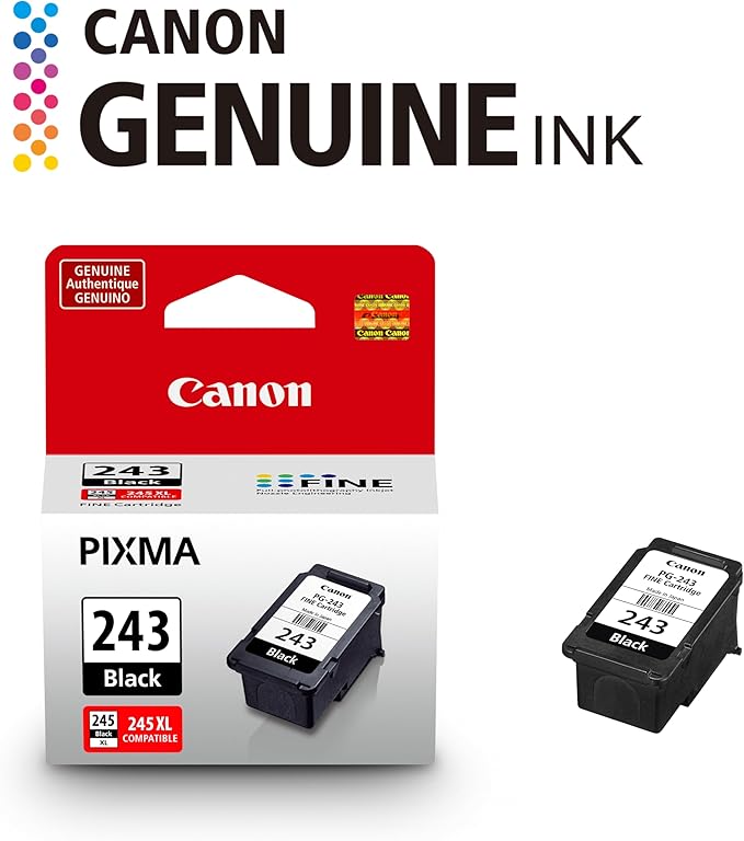 Canon PG-243 Genuine Black Ink Cartridge, Compatible with iP2820, MX492, MG2420/2520/2920/2922/2924/3020/2525, TS3120/302/302a/202/4520/3320-DeskLoop Office