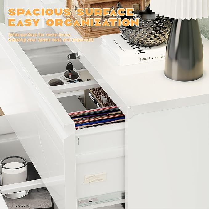 Superday Lateral File Cabinet 4 Drawer Metal File Cabinet with Lock, White Filing Cabinets for Home Office, Locking Filing Cabinets Hanging Files Letter/Legal/F4/A4-DeskLoop Office